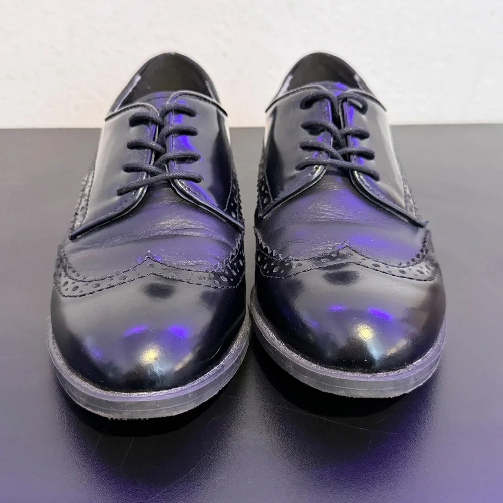Marc Fisher Sailor Black‎ Leather Wingtip Brogue Oxfords Womens 6.5 M Academia
